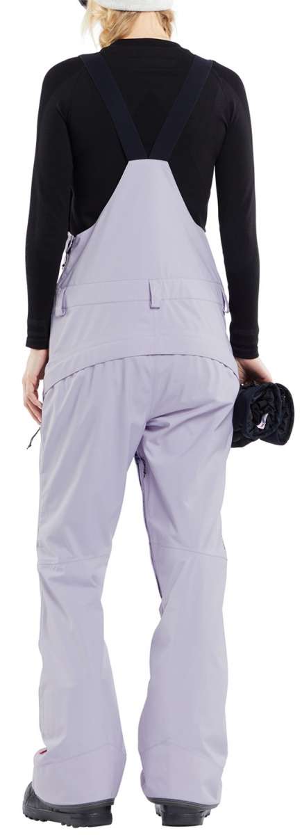 Volcom Women's Elm Stretch GORE-TEX Bib Pant - Black bib with white logo on left thigh and black straps over shoulders.