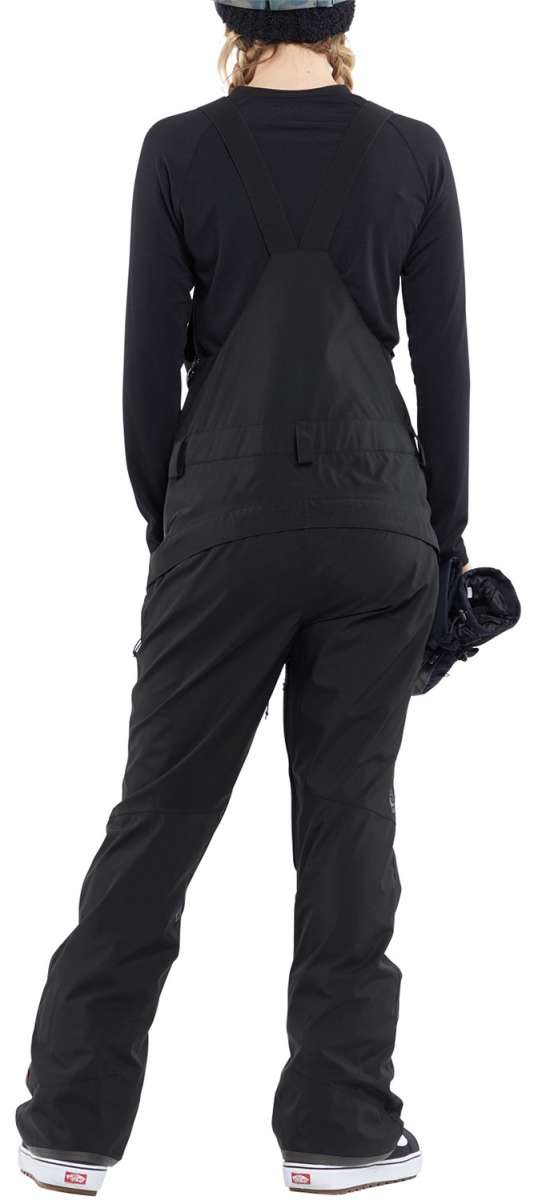 Volcom Women's Elm Stretch GORE-TEX Bib Pant 2024 - Black bib pant with diagonal quilted pattern on back and black straps over shoulders.
