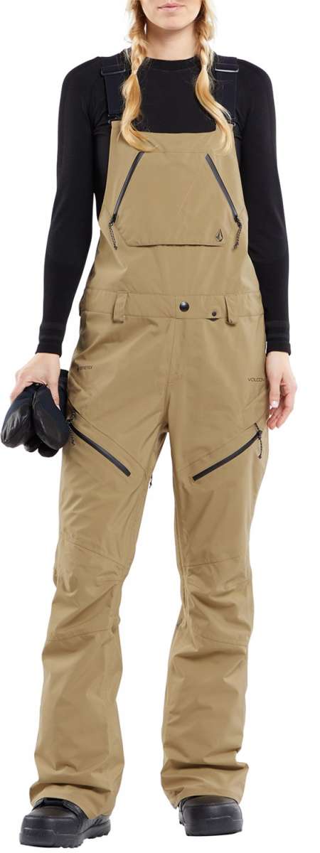 Volcom Women's Elm Stretch GORE-TEX Bib Pant - Black bib pant with black stretch fabric and silver zipper hardware.