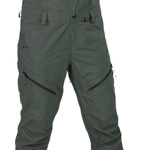 Volcom Women's Elm Stretch GORE-TEX Bib Pant - Dark green bib pant with black hardware and a geometric pattern on the side pocket.