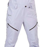 Volcom Women's Elm Stretch GORE-TEX Bib Pant - White bib pant with black zippers and adjustable straps.
