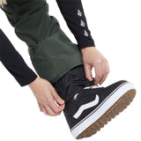 Volcom Women's Elm Stretch GORE-TEX Bib Pant - A pair of dark green snow pants with a white logo on the left thigh and a zippered pocket on the right thigh.