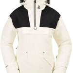 Volcom Women's Fern Insulated GORE-TEX Pullover 2024 - A cream-colored pullover with a black chest panel and hood, featuring a zipper closure and two front pockets.