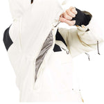 Volcom Women's Fern Insulated GORE-TEX Pullover 2024 - A cream-colored pullover with a black zipper and two zippered pockets on the front.