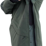 Volcom Women's Fern Insulated GORE-TEX Pullover 2024 - A dark green insulated pullover with a hood and zippered pockets.