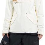 Volcom Women's Fern Insulated GORE-TEX Pullover 2024 - A cream-colored pullover with black accents on the shoulders and chest, featuring a hood and two zippered pockets.