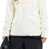 Volcom Women's Fern Insulated GORE-TEX Pullover 2024 - A cream-colored pullover with black accents on the shoulders and chest, featuring a hood and two zippered pockets.