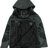Volcom Women's Fern Insulated GORE-TEX Pullover 2024 - A dark green insulated jacket with a hood, featuring a zip closure and two pockets on the front.
