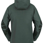 Volcom Women's Fern Insulated GORE-TEX Pullover 2024 - A dark green pullover jacket with a hood, featuring black and white tie-dye patterned sleeves.