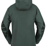 Volcom Women's Fern Insulated GORE-TEX Pullover 2024 - A dark green pullover jacket with a hood, featuring black and white tie-dye patterned sleeves.