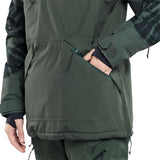 Volcom Women's Fern Insulated GORE-TEX Pullover 2024 - A dark green insulated jacket with a hood and zippered pockets.