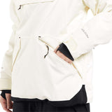 Volcom Women's Fern Insulated GORE-TEX Pullover 2024 - A cream-colored, long-sleeved pullover with a hood and black drawstring.