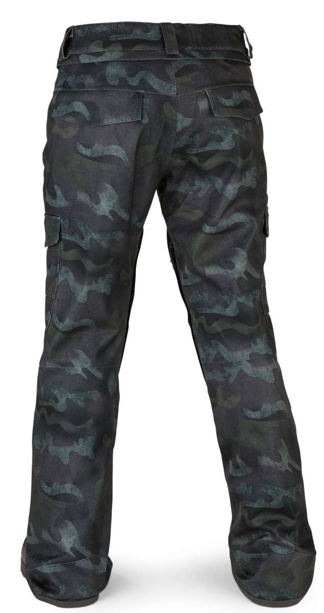 Volcom Women's Grace Stretch Pant 2022 - A pair of black camouflage-print pants with a subtle pattern and stretchy material.