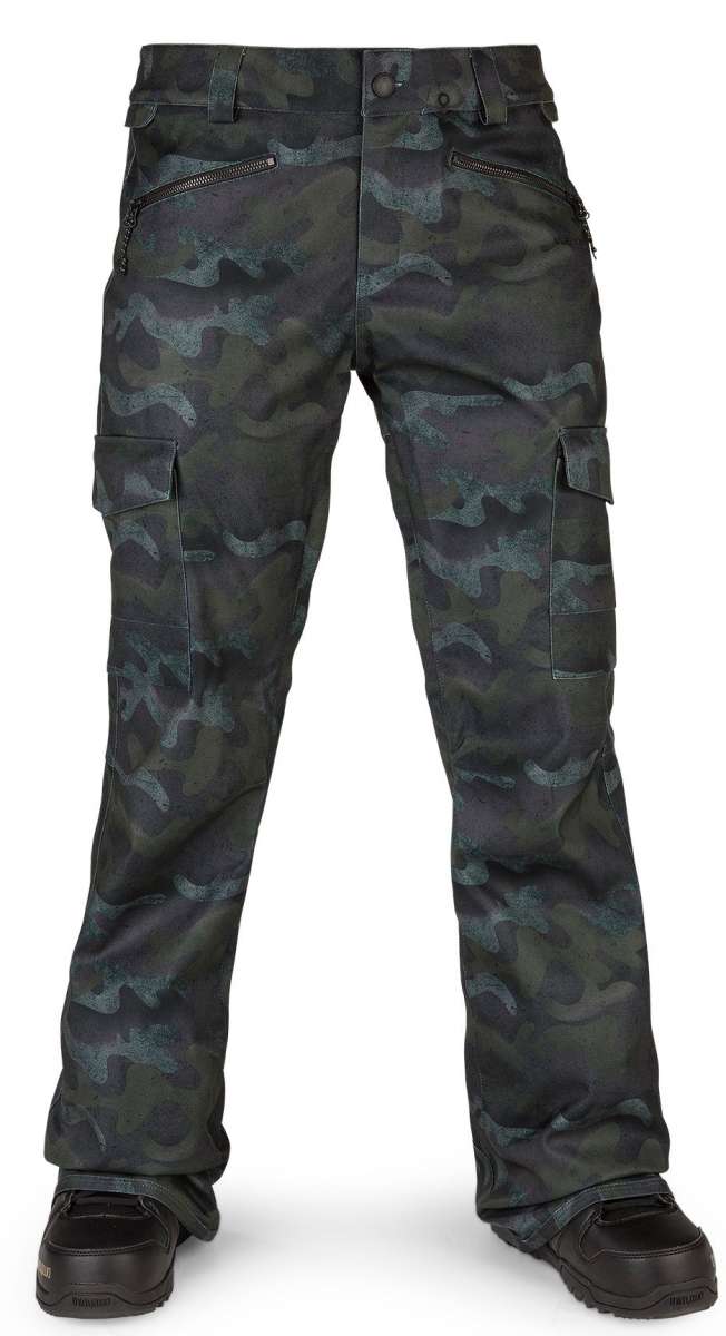 Volcom Women's Grace Stretch Pant 2022 - Dark-colored stretch pants with a subtle floral pattern and zippered pockets on both sides.