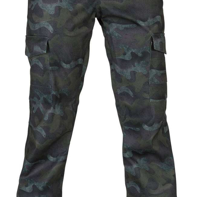 Volcom Women's Grace Stretch Pant 2022 - Dark-colored stretch pants with a subtle floral pattern and zippered pockets on both sides.