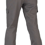 Volcom Women's Grace Stretch Pant 2022 - A pair of gray women's pants with a subtle floral pattern on the left leg, featuring a high waist and straight legs.