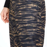 Volcom Women's Hallen Shell Pant 2023 - Black snow pants with a subtle tiger stripe pattern on the side of the leg.