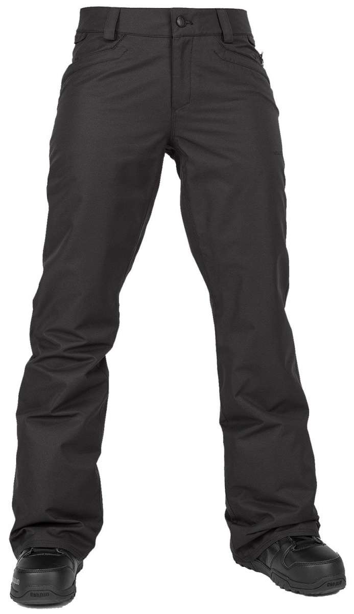 Volcom Women's Hallen Shell Pant 2024 - Black snow pants with a subtle white stripe pattern on the side of the leg.