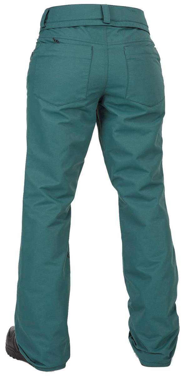 Volcom Women's Hallen Shell Pant 2024 - A pair of green snow pants with a belt and zippered pockets.