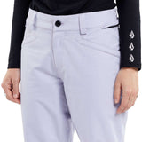 Volcom Women's Hallen Shell Pant 2024 - A pair of white snow pants with a black button on the waistband.