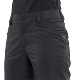 Volcom Women's Hallen Shell Pant 2024 - Black snow pants with a zippered pocket on the right thigh and adjustable Velcro straps at the waist.