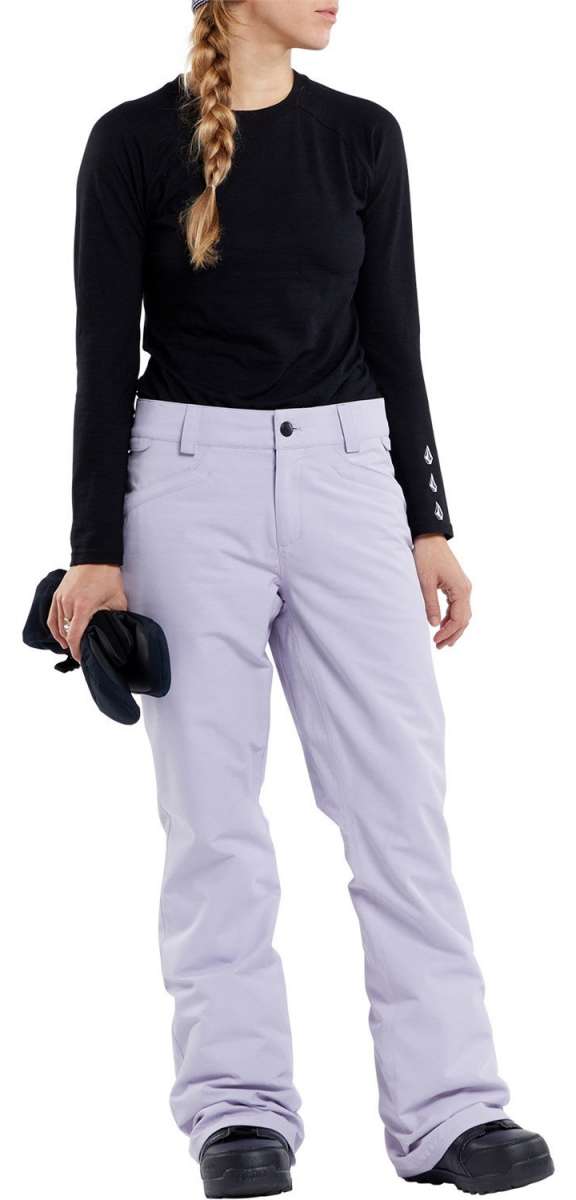 Volcom Women's Hallen Shell Pant - Black snow pants with white logo on left leg and zippered pockets.