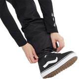 Volcom Women's Hallen Shell Pant 2024 - Black shell pant with white logo on left thigh and black drawstring at waist.