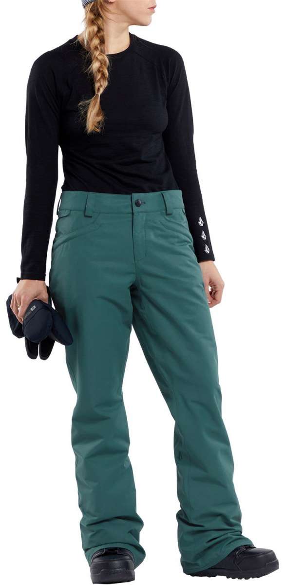 Volcom Women's Hallen Shell Pant - Black snow pants with white logo on left leg cuff.