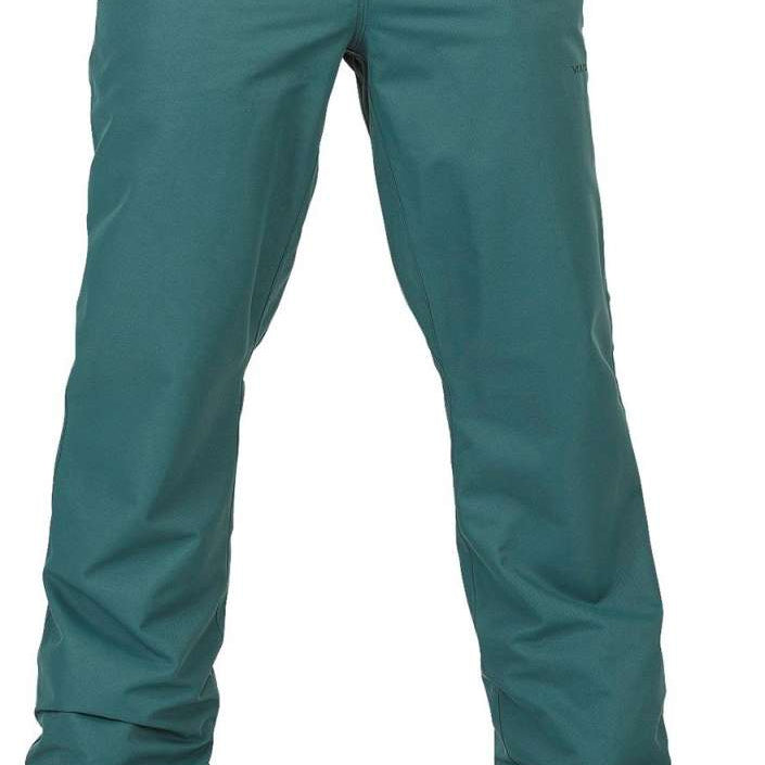 Volcom Women's Hallen Shell Pant 2024 - A pair of green snow pants with a black button on the waistband.