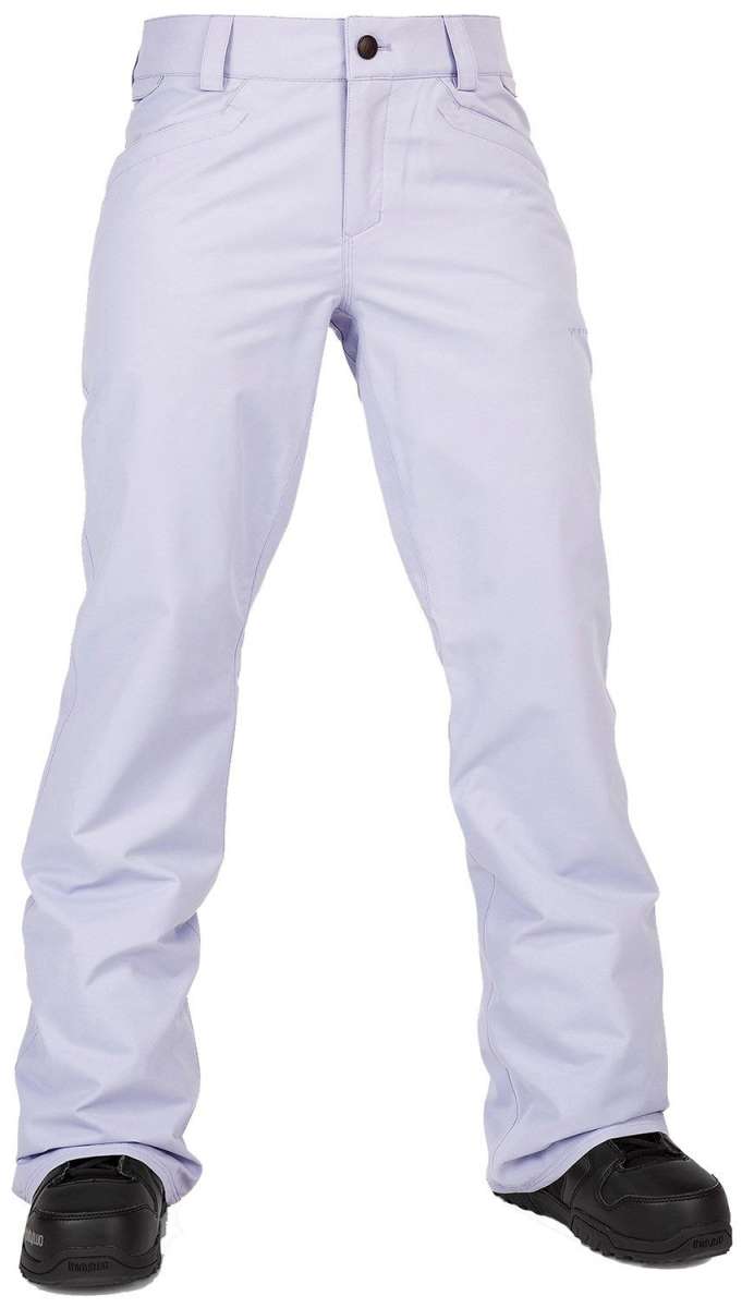 Volcom Women's Hallen Shell Pant 2024 - A pair of white snow pants with a black button on the waistband.