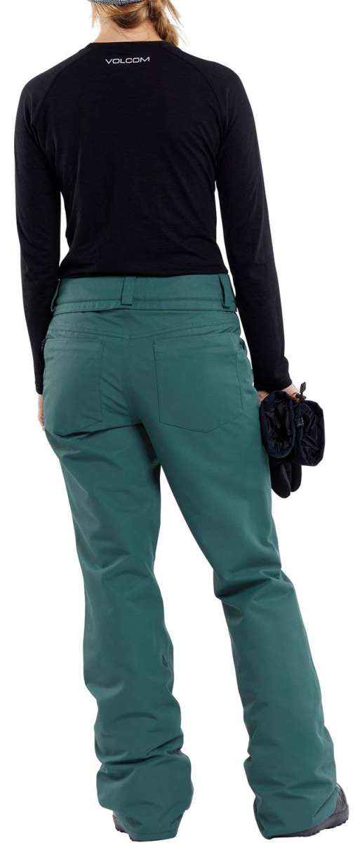 Volcom Women's Hallen Shell Pant 2024 - Black snow pants with a subtle white stripe down the side of each leg.