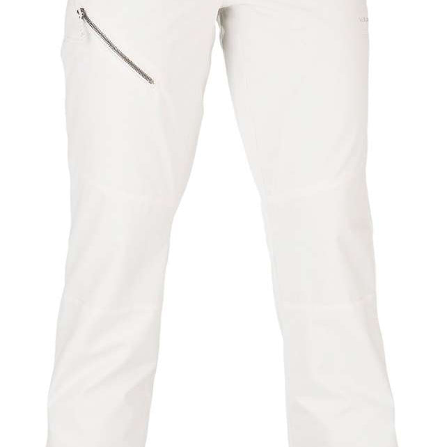Volcom Women's Hallen Shell Pants 2022 - White snow pants with a diagonal zippered pocket on the right thigh and two small pockets on the left hip.