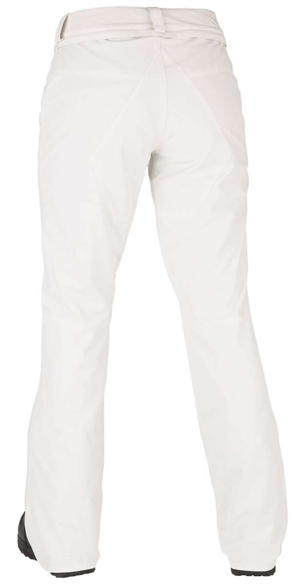 Volcom Women's Hallen Shell Pants 2022 - White snow pants with black accents on the side pockets and a black logo on the left thigh.