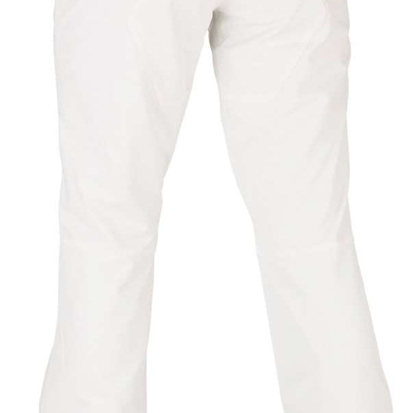 Volcom Women's Hallen Shell Pants 2022 - White snow pants with black accents on the side pockets and a black logo on the left thigh.