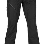 Volcom Women's Hallen Shell Pants 2022 - Black pants with diagonal zippered pocket on right thigh and two front pockets.