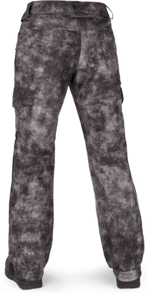 Volcom Women's Hotlapper Pants 2022 - Black pants with a subtle white pattern and two zippered pockets on the side.