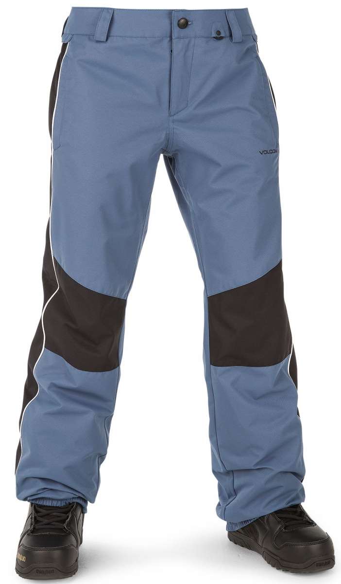 Volcom Women's Hotlapper Shell Pant 2023 - A pair of light blue snow pants with black accents on the knees and calves.
