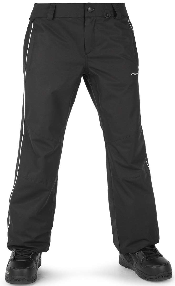 Volcom Women's Hotlapper Shell Pant 2023 - Black snow pants with white stripe down side seam.