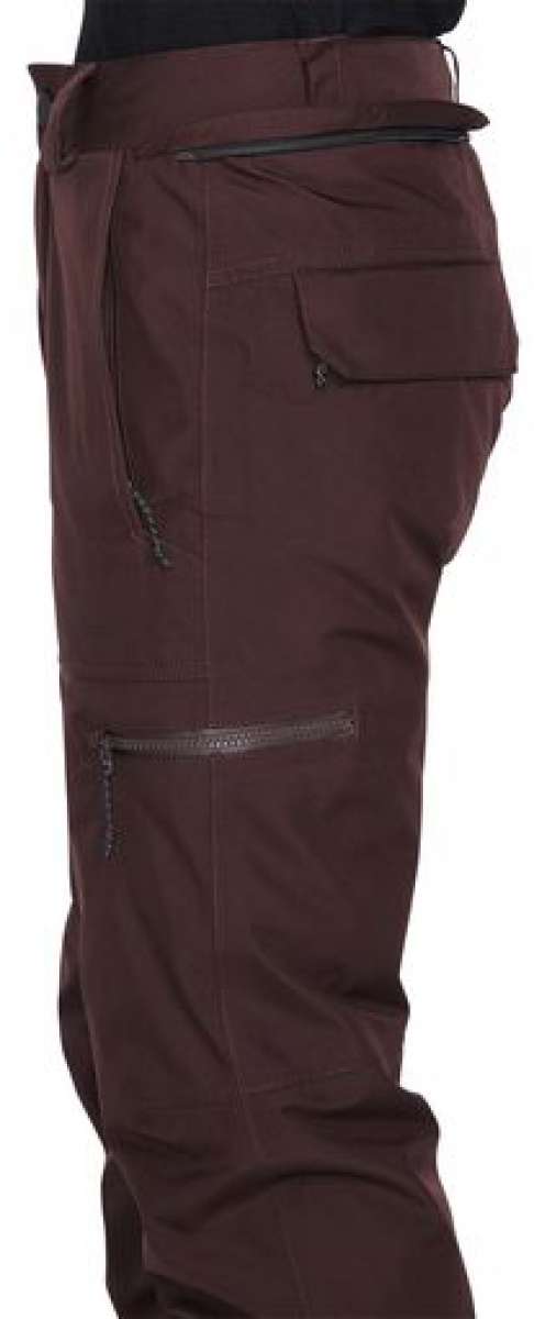 Volcom Women's Knox Insulated GORE-TEX Pant 2023 - A pair of dark brown ski pants with a zippered pocket on the back right side and a black zipper pull.