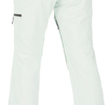 Volcom Women's Knox Insulated GORE-TEX Pant 2023 - A pair of white snow pants with a zippered pocket on the right thigh and black hardware.