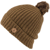 Volcom Women's Lula Beanie 2022 - A brown beanie with a small, tan logo on the front.