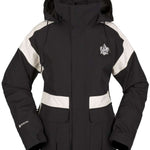Volcom Women's Melancon GORE-TEX Jacket - A black jacket with a white stripe on the left sleeve and a white logo patch on the right chest.