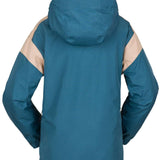 Volcom Women's Melancon GORE-TEX Jacket - A blue jacket with a hood, featuring tan accents on the shoulders and chest.