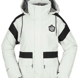 Volcom Women's Melancon GORE-TEX Jacket - A white jacket with black accents and a hood, featuring a logo on the left chest area.