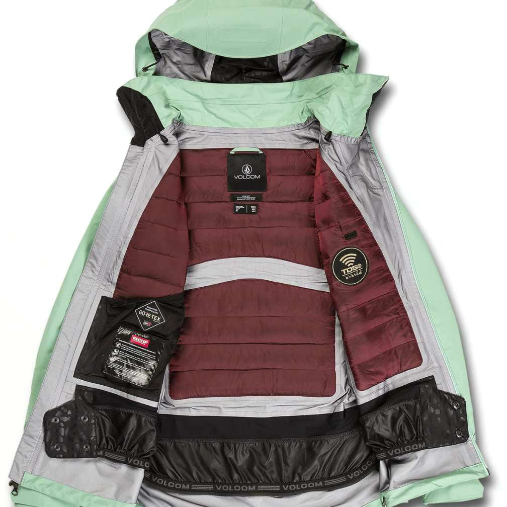 Volcom Women's NYA TDS Infrared Gore Tex Jacket 2022 - A black jacket with a hood and white logo on the chest.