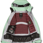 Volcom Women's NYA TDS Infrared Gore Tex Jacket 2022 - A black jacket with a hood and white logo on the chest.