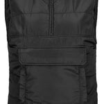 Volcom Women's Packable Puff Vest 2023 - A black puffer vest with a zippered front and two pockets on either side.