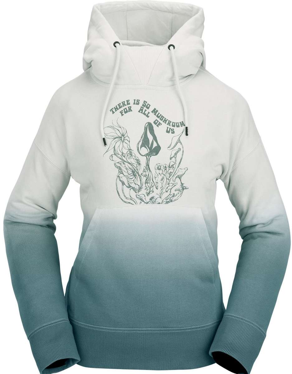Volcom Women's Peak Pullover Fleece 2023 - A white fleece pullover with a hood and drawstring, featuring a small logo on the left chest area.