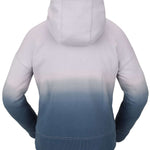 Volcom Women's Peak Pullover Fleece 2023 - A light gray fleece pullover with a hood and drawstring, featuring a subtle gradient effect that darkens towards the bottom hem.