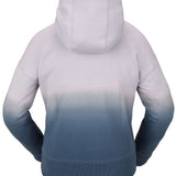 Volcom Women's Peak Pullover Fleece 2023 - A light gray fleece pullover with a hood and drawstring, featuring a subtle gradient effect that darkens towards the bottom hem.